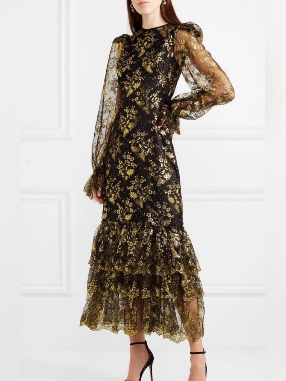The Vampire's Wife Size 12 • Metallic Gold Black Dress Gown Silk.